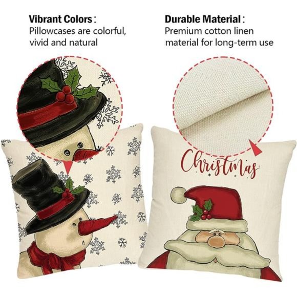 4Pcs Christmas Pillow Covers with Hidden Zipper Christmas Pillow Covers 18x18" - Picture 3 of 6